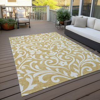 Piper Looms Chantille Floral ACN875 Gold Machine Washable Area Rug Outdoor Lifestyle Image Feature