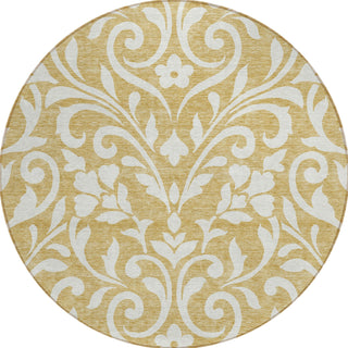 Piper Looms Chantille Floral ACN875 Gold Machine Washable Area Rug Round Main Image