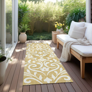 Piper Looms Chantille Floral ACN875 Gold Machine Washable Area Rug Runner Outdoor Lifestyle Image Feature
