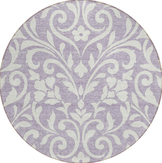 Piper Looms Chantille Floral ACN875 Lavender Machine Washable Area Rug Round Main Image
