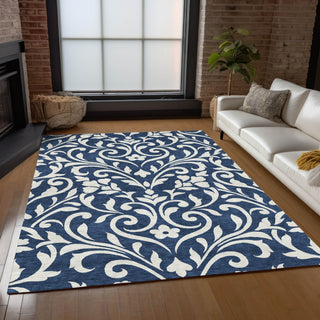 Piper Looms Chantille Floral ACN875 Navy Machine Washable Area Rug Lifestyle Image Feature
