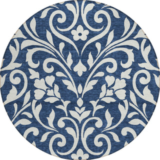 Piper Looms Chantille Floral ACN875 Navy Machine Washable Area Rug Round Main Image