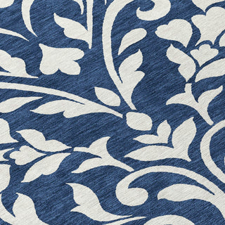 Piper Looms Chantille Floral ACN875 Navy Machine Washable Area Rug Swatch Image