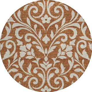Piper Looms Chantille Floral ACN875 Paprika Machine Washable Area Rug Round Main Image