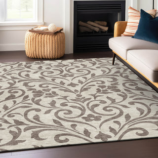 Piper Looms Chantille Floral ACN875 Taupe Machine Washable Area Rug Lifestyle Image Feature