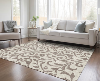 Piper Looms Chantille Floral ACN875 Taupe Machine Washable Area Rug Lifestyle Image Feature