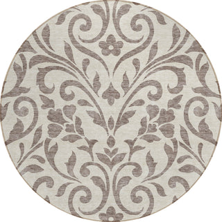 Piper Looms Chantille Floral ACN875 Taupe Machine Washable Area Rug Round Main Image