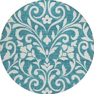 Piper Looms Chantille Floral ACN875 Teal Machine Washable Area Rug Round Main Image