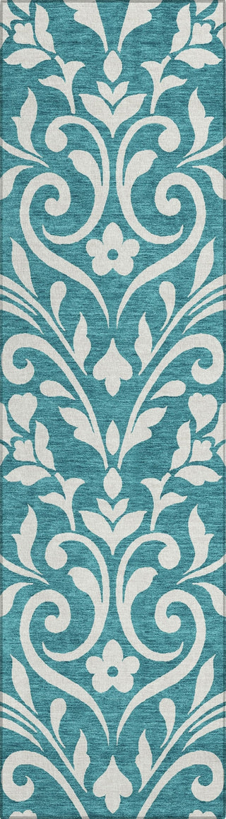 Piper Looms Chantille Floral ACN875 Teal Machine Washable Area Rug Runner Main Image