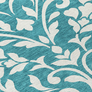 Piper Looms Chantille Floral ACN875 Teal Machine Washable Area Rug Swatch Image