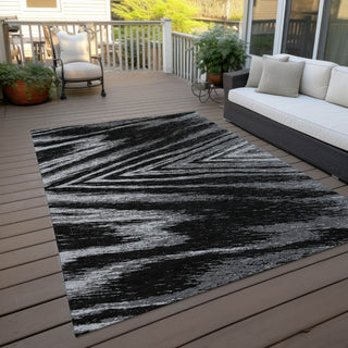 Piper Looms Chantille Modern ACN876 Black Machine Washable Area Rug Outdoor Lifestyle Image Feature