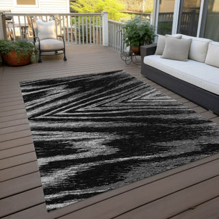 Piper Looms Chantille Modern ACN876 Black Machine Washable Area Rug Outdoor Lifestyle Image Feature