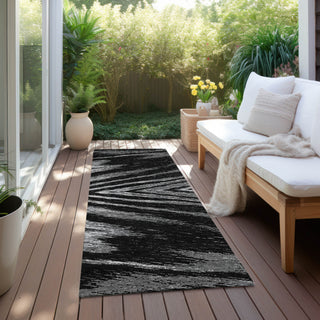 Piper Looms Chantille Modern ACN876 Black Machine Washable Area Rug Runner Outdoor Lifestyle Image Feature