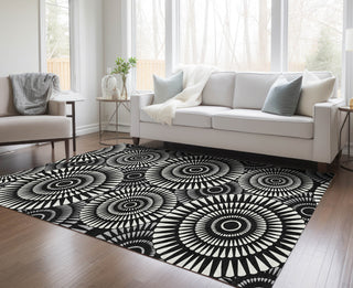 Piper Looms Chantille Circles ACN877 Black Machine Washable Area Rug Lifestyle Image Feature