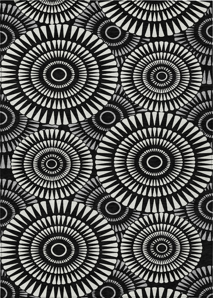 Piper Looms Chantille Circles ACN877 Black Machine Washable Area Rug main image