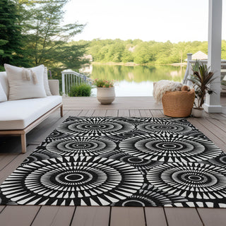 Piper Looms Chantille Circles ACN877 Black Machine Washable Area Rug Outdoor Lifestyle Image Feature