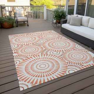 Piper Looms Chantille Circles ACN877 Coral Machine Washable Area Rug Outdoor Lifestyle Image Feature
