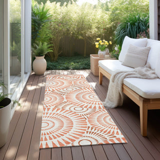 Piper Looms Chantille Circles ACN877 Coral Machine Washable Area Rug Runner Outdoor Lifestyle Image Feature