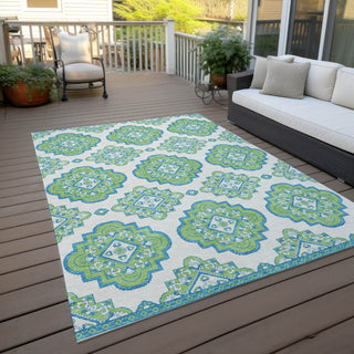 Piper Looms Chantille Medallions ACN878 Lime Machine Washable Area Rug Outdoor Lifestyle Image Feature