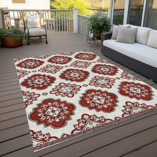Piper Looms Chantille Medallions ACN878 Red Machine Washable Area Rug Outdoor Lifestyle Image Feature
