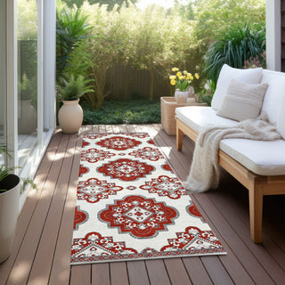 Piper Looms Chantille Medallions ACN878 Red Machine Washable Area Rug Runner Outdoor Lifestyle Image Feature