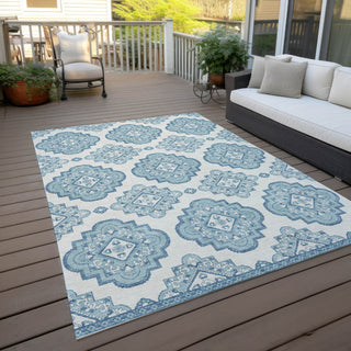 Piper Looms Chantille Medallions ACN878 Teal Machine Washable Area Rug Outdoor Lifestyle Image Feature