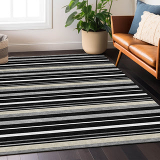 Piper Looms Chantille Stripes ACN879 Black Machine Washable Area Rug Lifestyle Image Feature