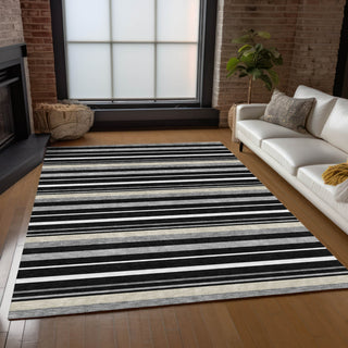Piper Looms Chantille Stripes ACN879 Black Machine Washable Area Rug Lifestyle Image Feature