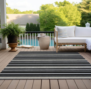 Piper Looms Chantille Stripes ACN879 Black Machine Washable Area Rug Outdoor Lifestyle Image Feature