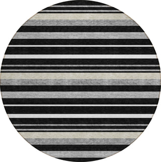 Piper Looms Chantille Stripes ACN879 Black Machine Washable Area Rug Round Main Image
