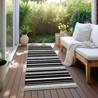 Piper Looms Chantille Stripes ACN879 Black Machine Washable Area Rug Runner Outdoor Lifestyle Image Feature