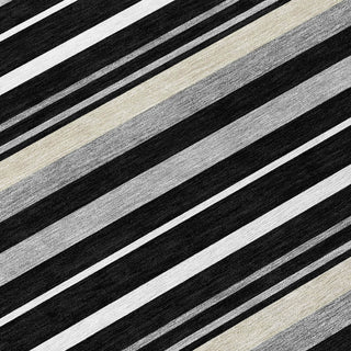 Piper Looms Chantille Stripes ACN879 Black Machine Washable Area Rug Swatch Image