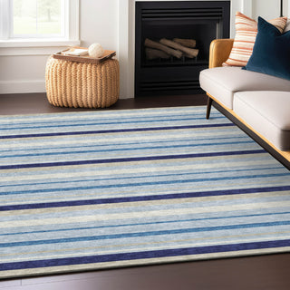 Piper Looms Chantille Stripes ACN879 Blue Machine Washable Area Rug Lifestyle Image Feature