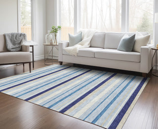Piper Looms Chantille Stripes ACN879 Blue Machine Washable Area Rug Lifestyle Image Feature