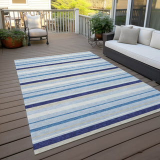 Piper Looms Chantille Stripes ACN879 Blue Machine Washable Area Rug Outdoor Lifestyle Image Feature