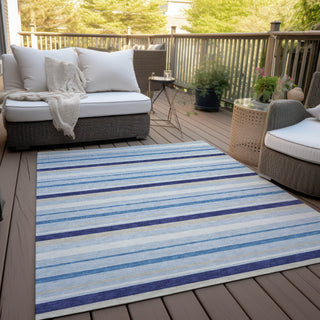 Piper Looms Chantille Stripes ACN879 Blue Machine Washable Area Rug Outdoor Lifestyle Image Feature