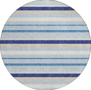 Piper Looms Chantille Stripes ACN879 Blue Machine Washable Area Rug Round Main Image