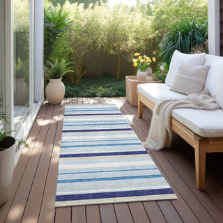 Piper Looms Chantille Stripes ACN879 Blue Machine Washable Area Rug Runner Outdoor Lifestyle Image Feature