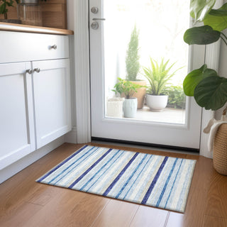 Piper Looms Chantille Stripes ACN879 Blue Machine Washable Area Rug Scatter Lifestyle Image Feature