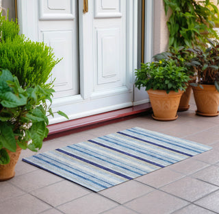 Piper Looms Chantille Stripes ACN879 Blue Machine Washable Area Rug Scatter Outdoor Lifestyle Image Feature