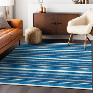 Piper Looms Chantille Stripes ACN879 Denim Machine Washable Area Rug Lifestyle Image Feature