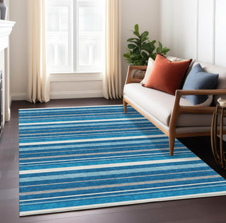 Piper Looms Chantille Stripes ACN879 Denim Machine Washable Area Rug Lifestyle Image Feature
