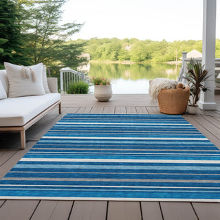 Piper Looms Chantille Stripes ACN879 Denim Machine Washable Area Rug Outdoor Lifestyle Image Feature