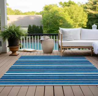 Piper Looms Chantille Stripes ACN879 Denim Machine Washable Area Rug Outdoor Lifestyle Image Feature