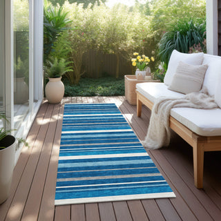 Piper Looms Chantille Stripes ACN879 Denim Machine Washable Area Rug Runner Outdoor Lifestyle Image Feature