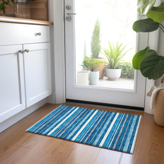 Piper Looms Chantille Stripes ACN879 Denim Machine Washable Area Rug Scatter Lifestyle Image Feature