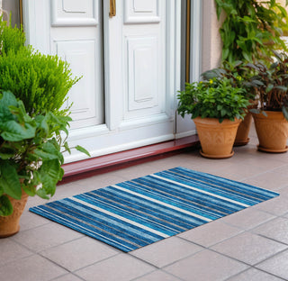 Piper Looms Chantille Stripes ACN879 Denim Machine Washable Area Rug Scatter Outdoor Lifestyle Image Feature