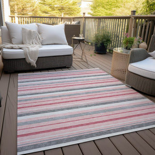 Piper Looms Chantille Stripes ACN879 Pink Machine Washable Area Rug Outdoor Lifestyle Image Feature