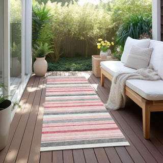 Piper Looms Chantille Stripes ACN879 Pink Machine Washable Area Rug Runner Outdoor Lifestyle Image Feature