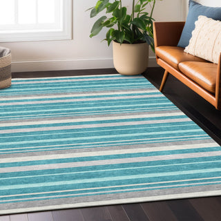 Piper Looms Chantille Stripes ACN879 Teal Machine Washable Area Rug Lifestyle Image Feature